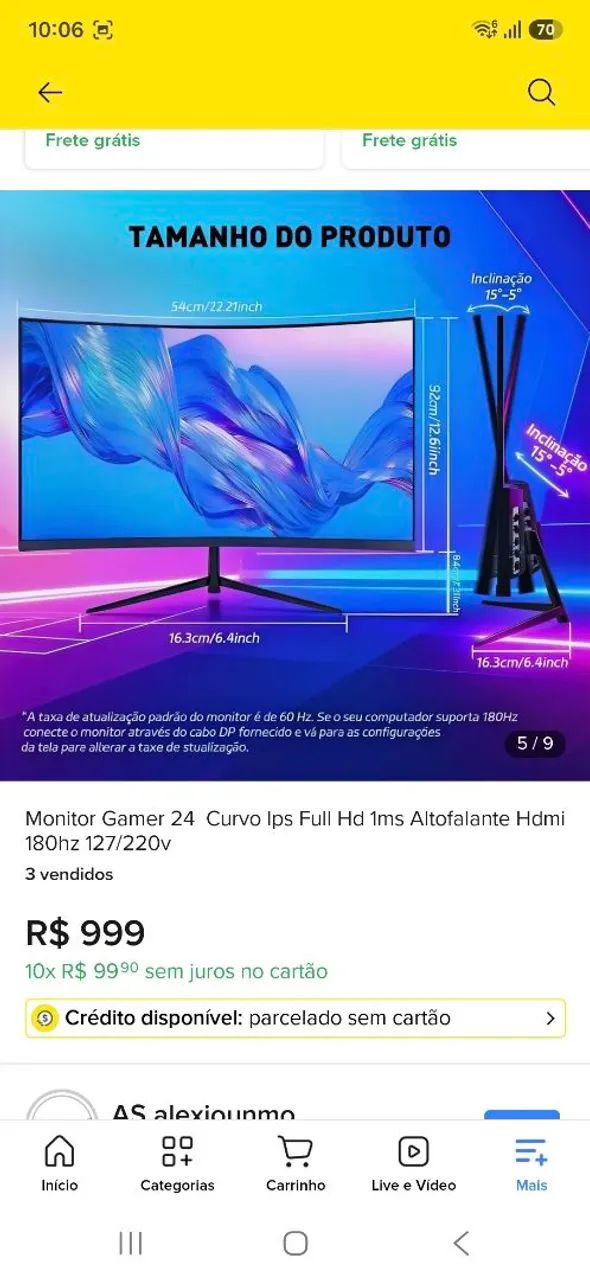 Monitor Gamer 24 curvo Ips