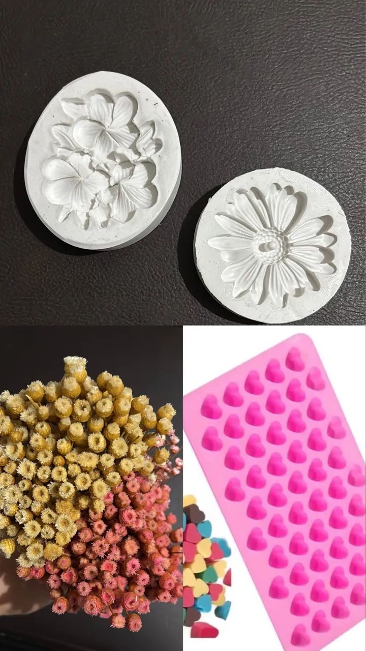 Kit Moldes de Silicone + Flores Secas para Velas Artesanais