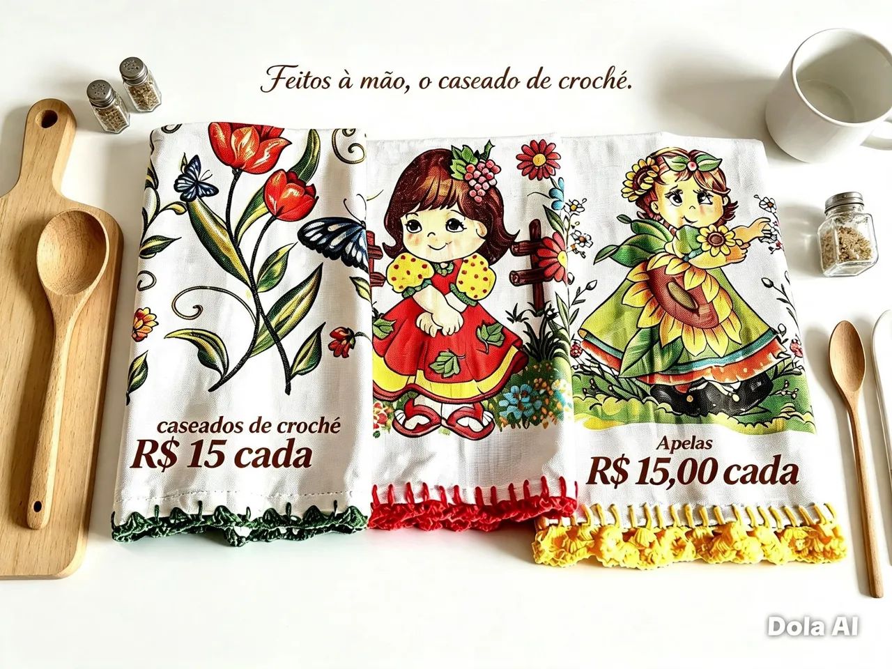 Panos personalizados com caseado de crochê  - Foto 2