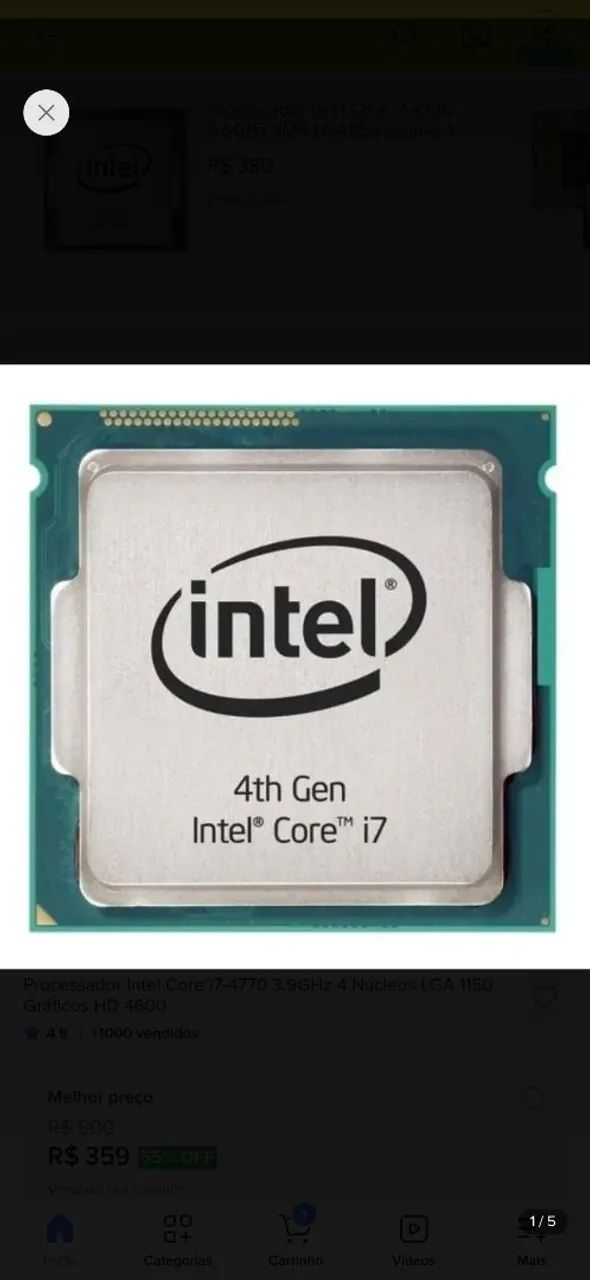 Processador Intel Core I7 4770, 3.4GHz, Cache 8MB, LGA 1150, Sem Cooler