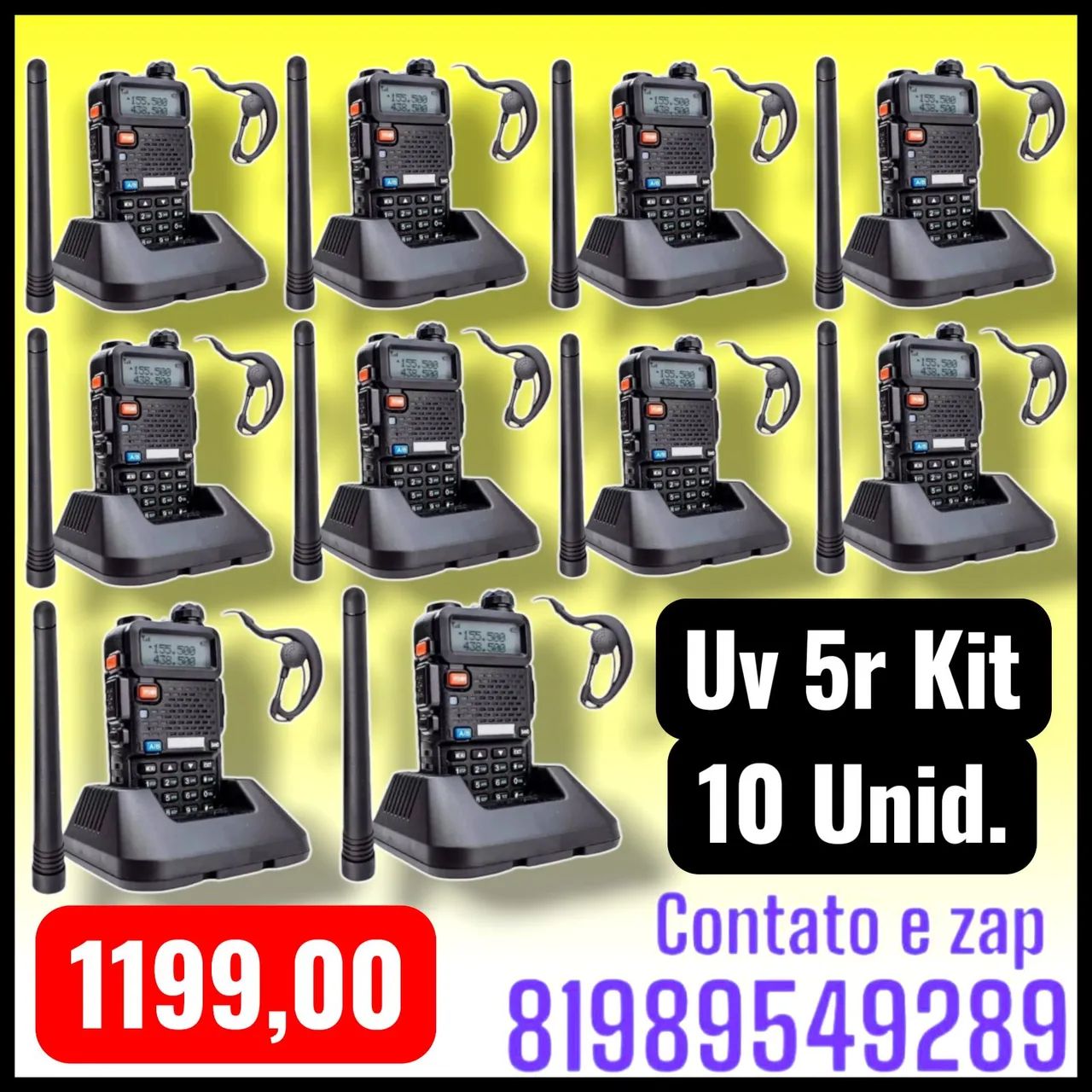 RÁDIO COMUNICADOR BAOFENG UV-5R KIT COM 10 UNIDADES 