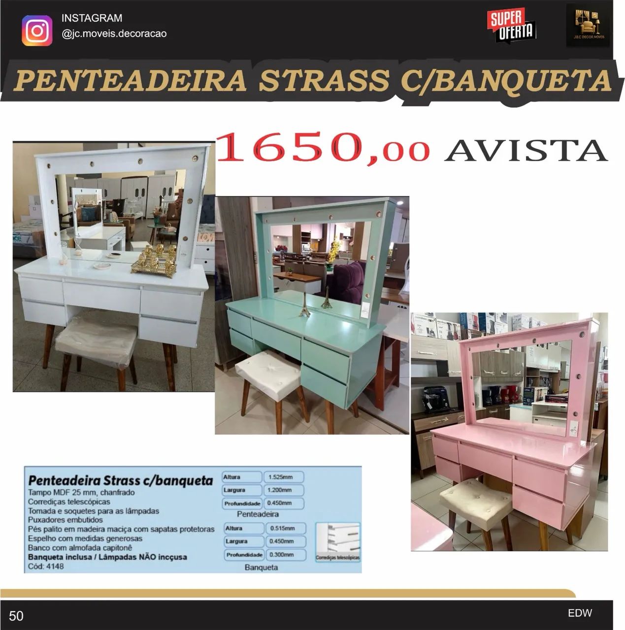 PENTEADEIRA STRASS COM BANQUETA MDF - Foto 2