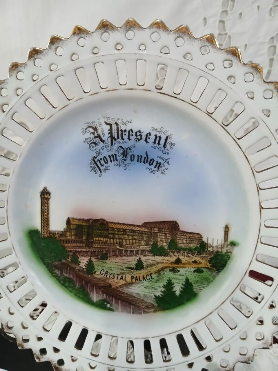 Antigo Prato Porcelana Inglesa Palacio De Cristal Seculo 19 - Foto 2