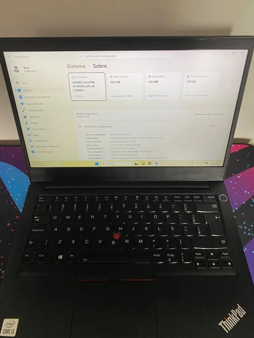 Notebook Lenovo ThinkPad E14 Intel i3 10a Ger / 16GB RAM / SSD 240GB NVMe - Foto 5
