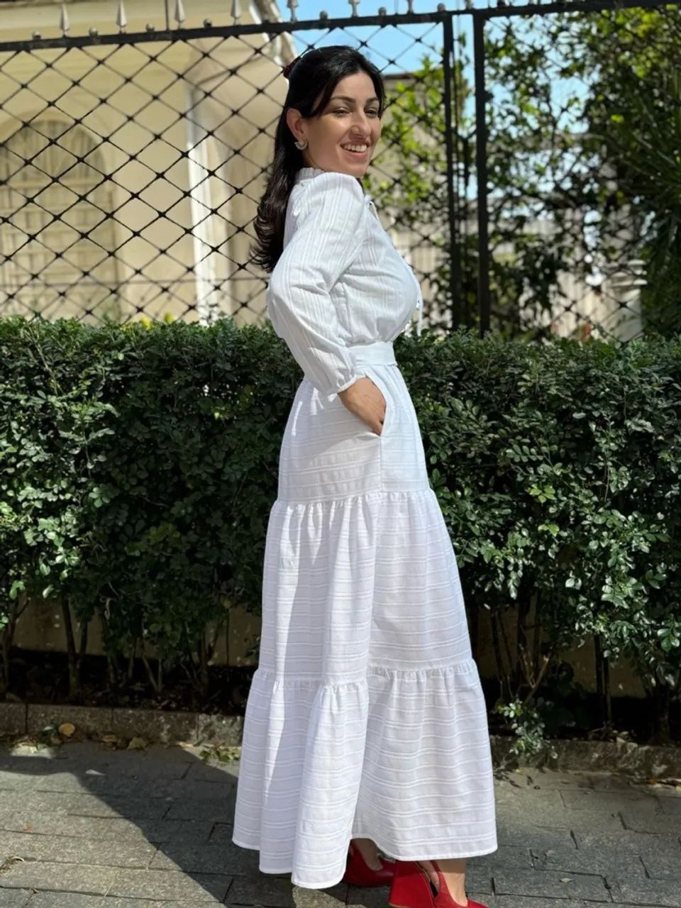 Vestido branco de Algodão longo modesto  - Foto 3