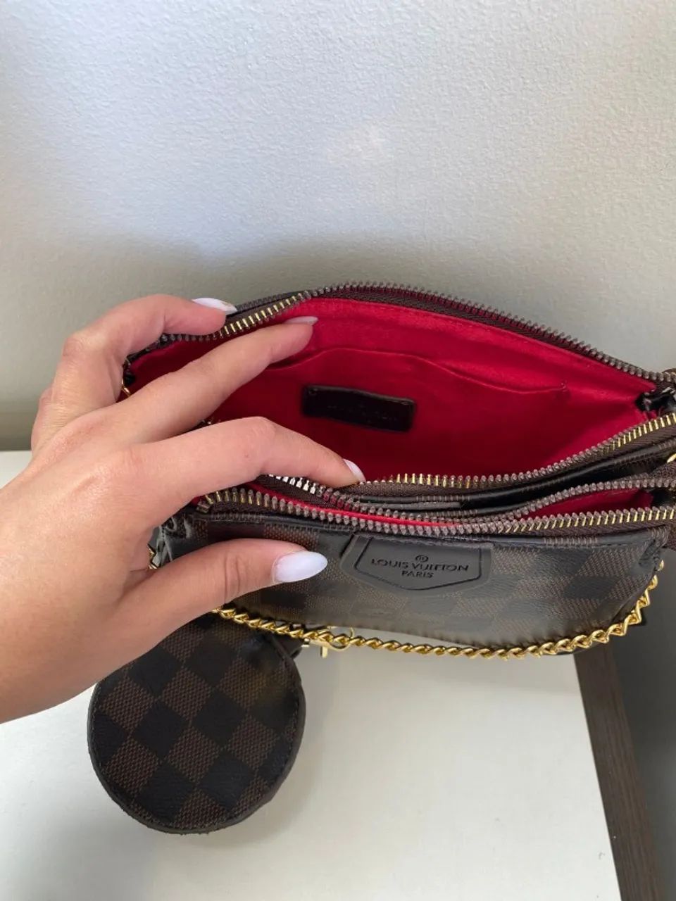 Bolsa Louis Vuitton Multi Pochette acessórios Xadrez marrom Premium - Foto 4