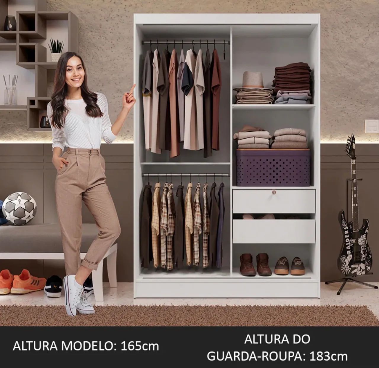 Guarda-Roupa Solteiro Madesa 2 Portas de Correr com Espelho Branco - Foto 5