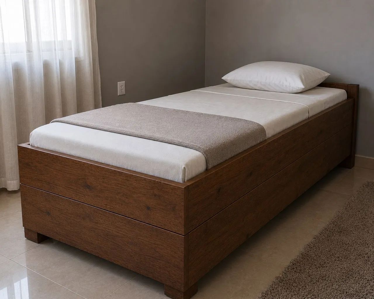 Cama de solteiro em madeira maciça (nova)