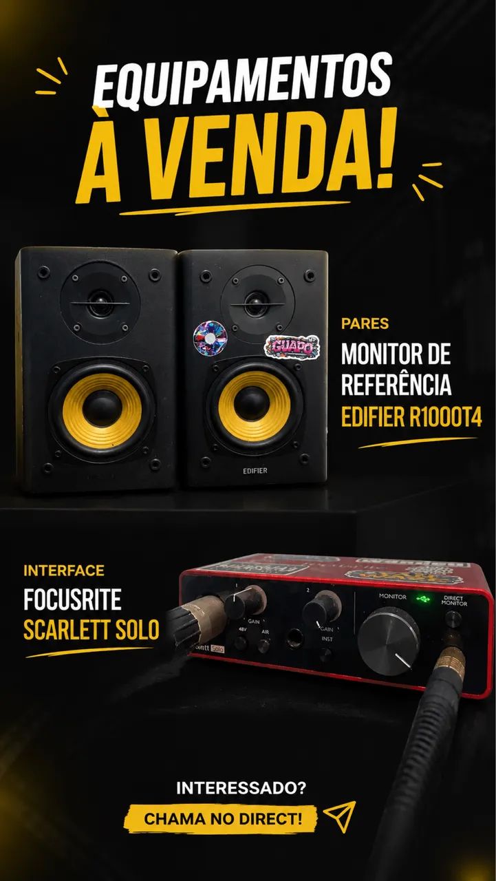 Monitor Edifier e Placa de Audio Focusrite