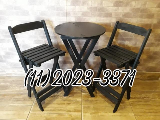 Kit Bistrô + 2 Cadeiras altas dobráveis Pretas