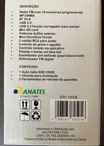 Auto Radio Bluetooth Fm Aux Sd 2 Entradas Usb  25w Kx3 Krc1900e Toca cd Carro Bob Mp3 - Foto 5