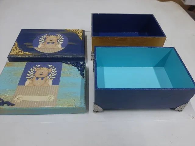 2 CAIXAS MDF 15X10 DECORADA COM TAMPA COM BEBE URSINHO - Foto 5