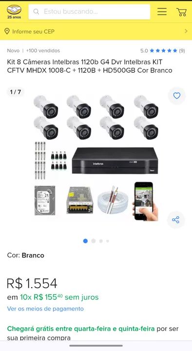 Kit 8 cameras intelbras 1120