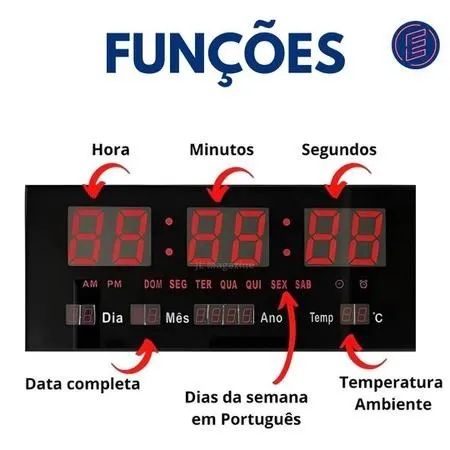 Relógio De Parede Digital Led Com Data, Mês, Ano e Temperatura Lelong LE-2111