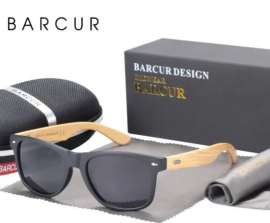 Barcur óculos de sol de bambu polarizado,uv400 dos homens e mulheres, madeira original