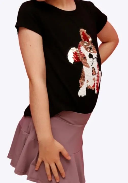 Camiseta branca paetê vai e vem papillon - Foto 5