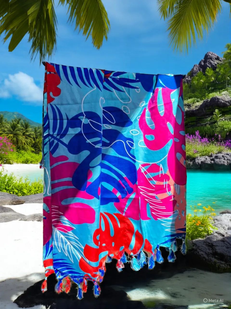 Canga de Praia estampada com franjas - Foto 4