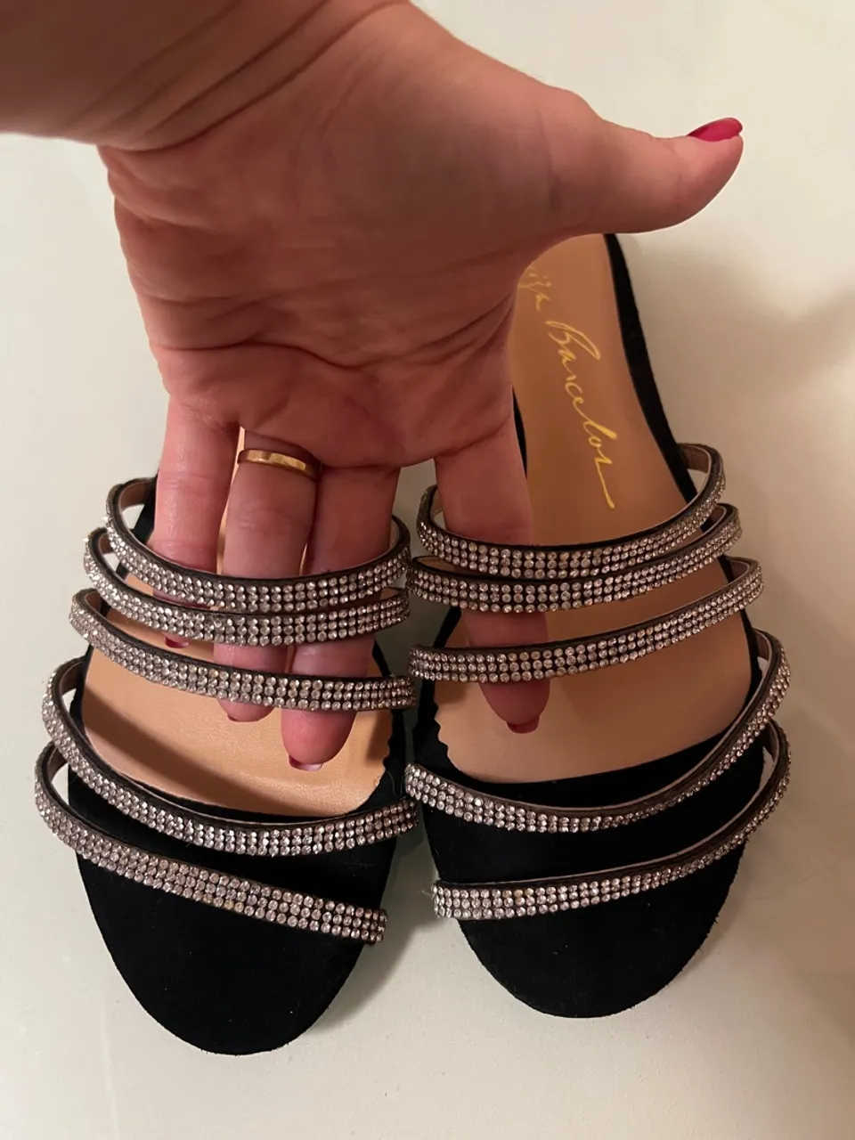 Rasteirinha Luiz Barcelos preta com Strass N35