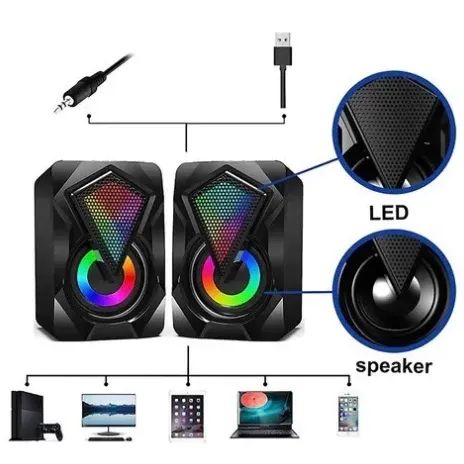 Caixa de som Pc Gamer Com Luz RGB Estéreo 2.0 Para PC Notebook Tv  - Foto 3