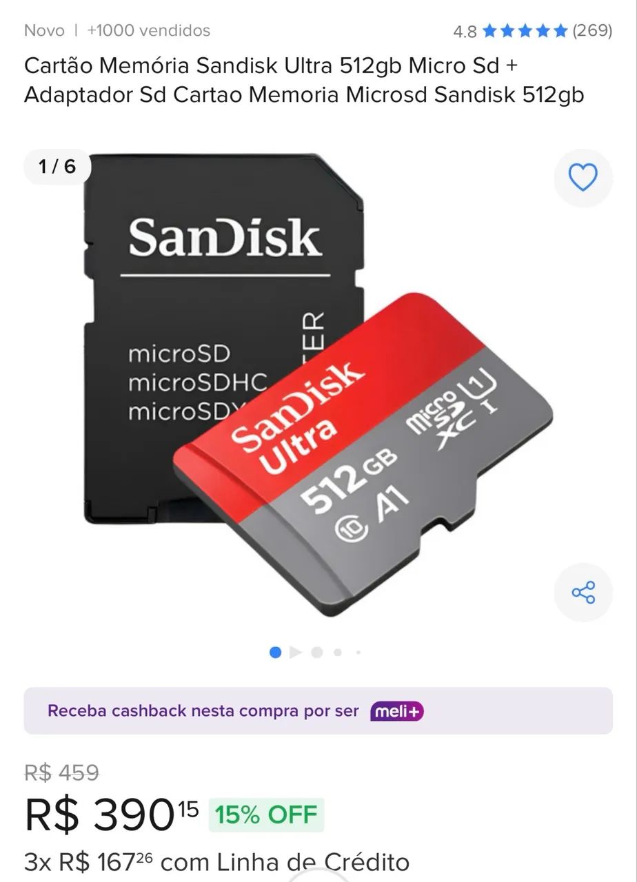 Cartão Memória Sandisk Ultra 512gb Micro  Sd Cartao Memoria Microsd Sandisk 512gb