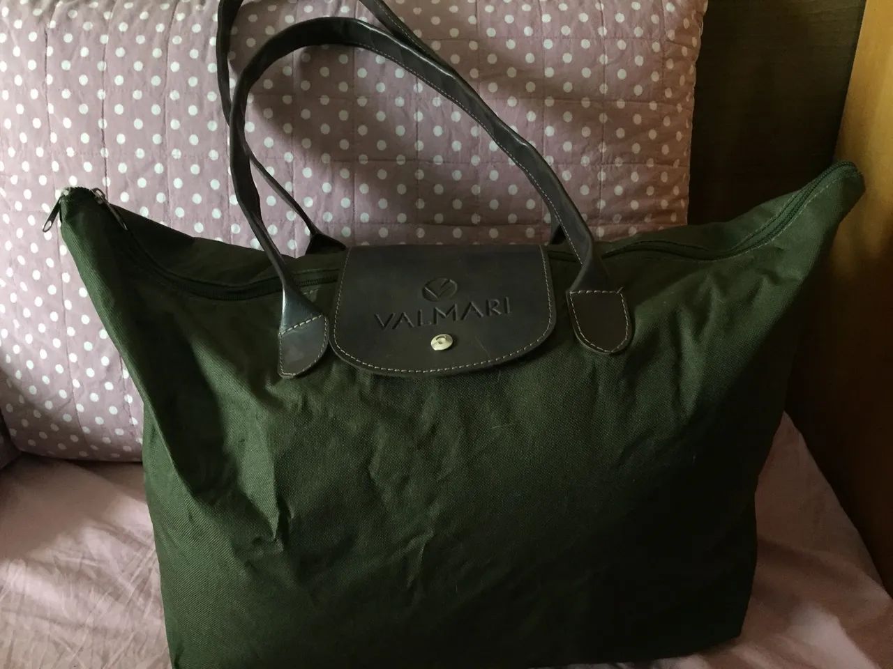 Bolsa Tipo Longchamp Grande Verde com alça marrom  - Foto 2