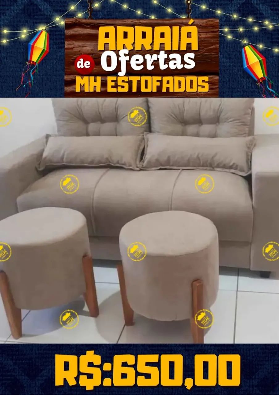 Sofá com 2 puffs e oferta de Arraiá! - Foto 3