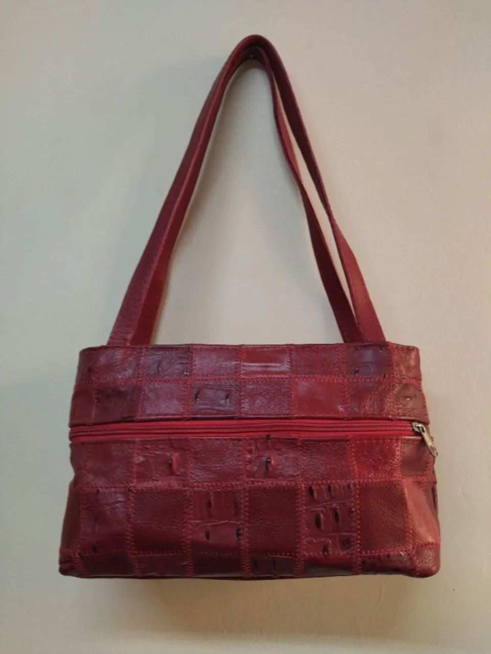 BOLSA DE COURO VERMELHA FEMININA - Foto 2