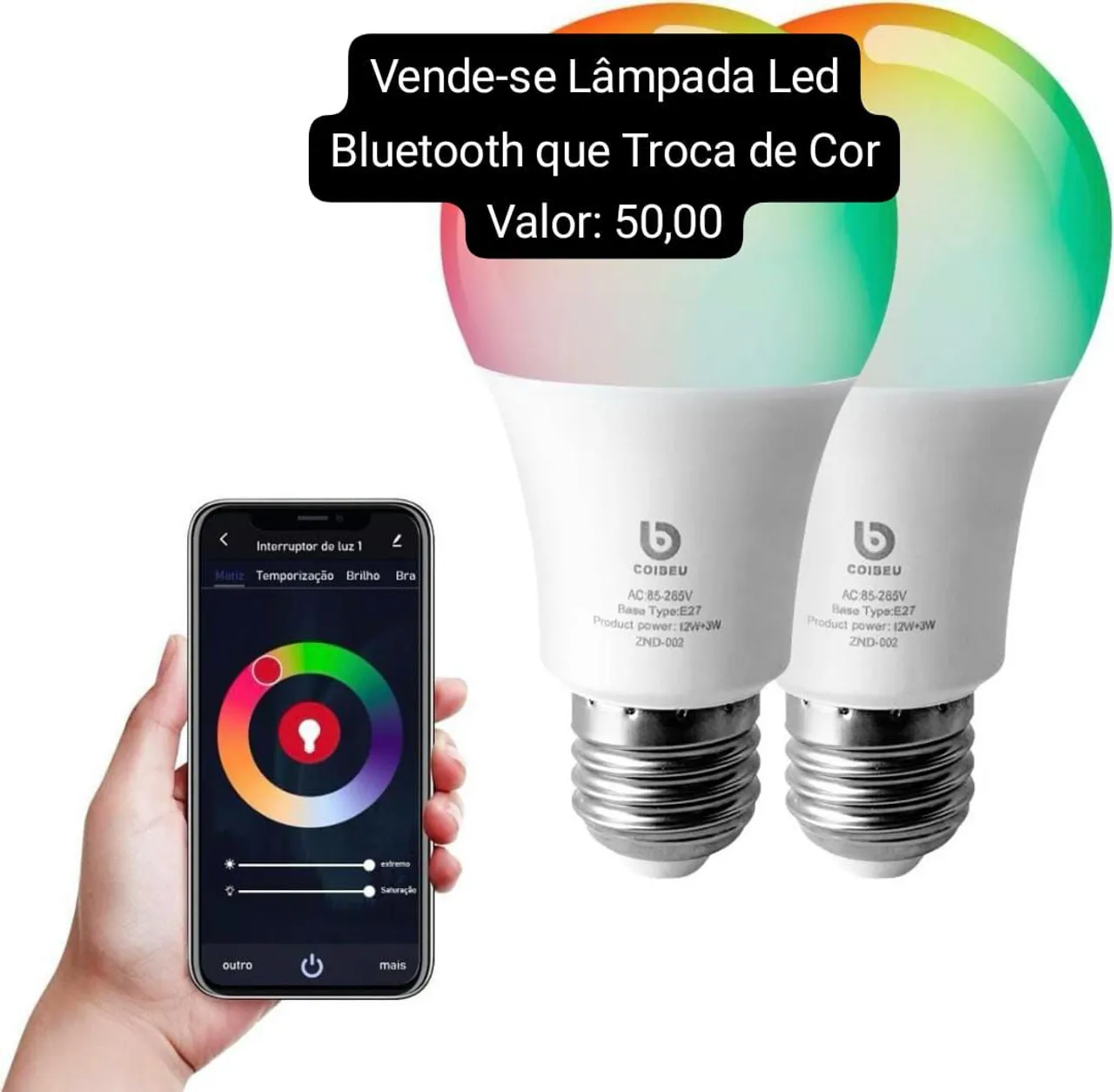 Lâmpada Led Bluetooth RGB 12W - Troca de Cor