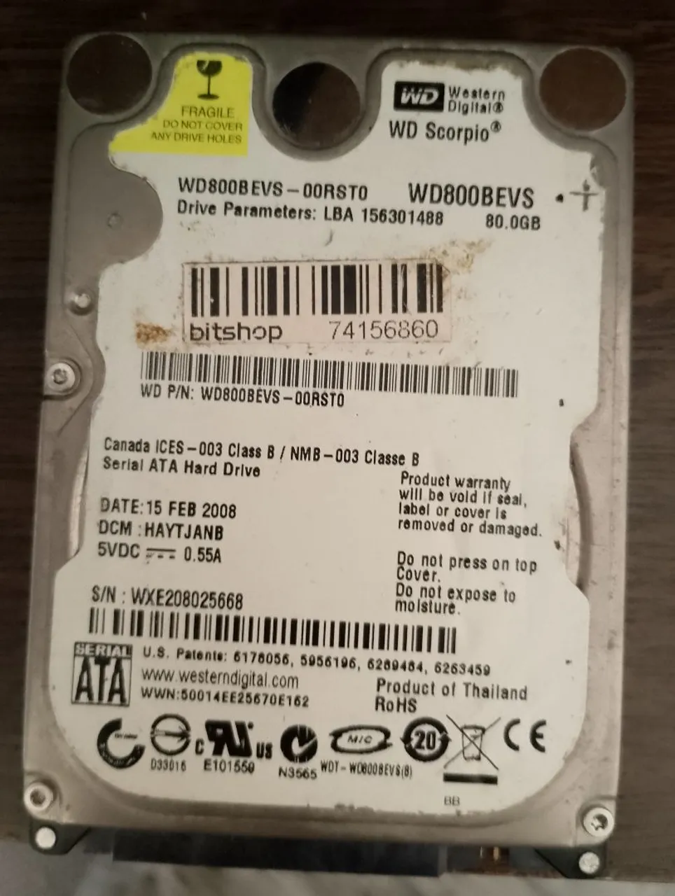 HD 80GB Western Digital WD800BEVS