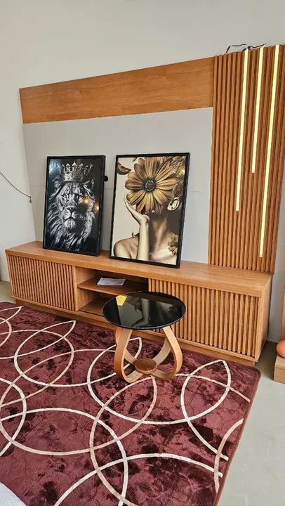 Estante Home Valência 2 Portas Ripadas Para Tv até 75 Polegadas Com Led Cacata - Bordinhon - Foto 4