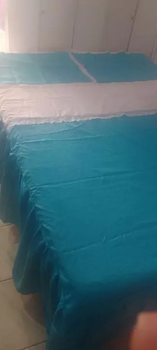Jogo de Cama Casal Azul Turqueza com Renda - Foto 2
