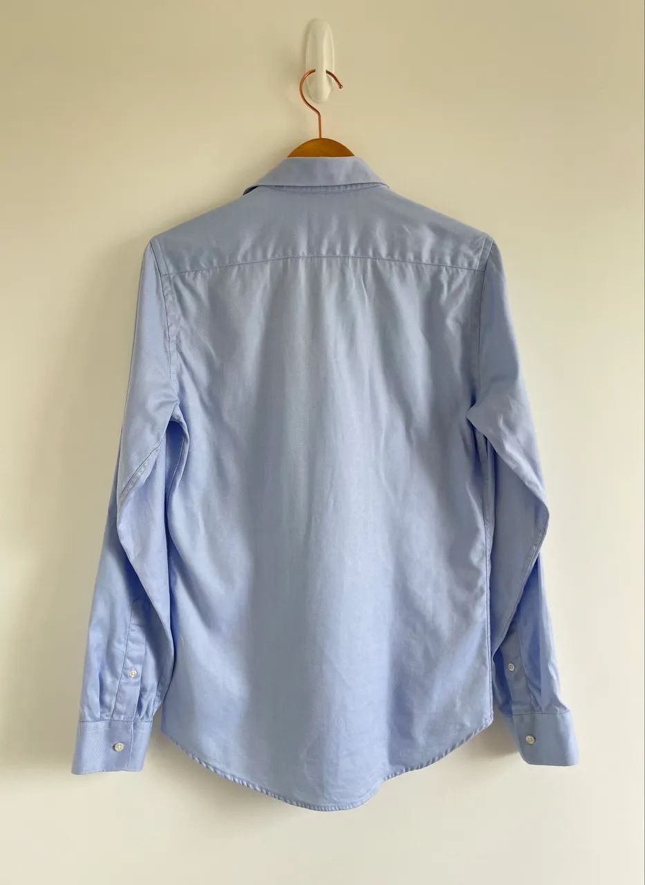 Camisa masculina P azul claro manga longa Zara  - Foto 3