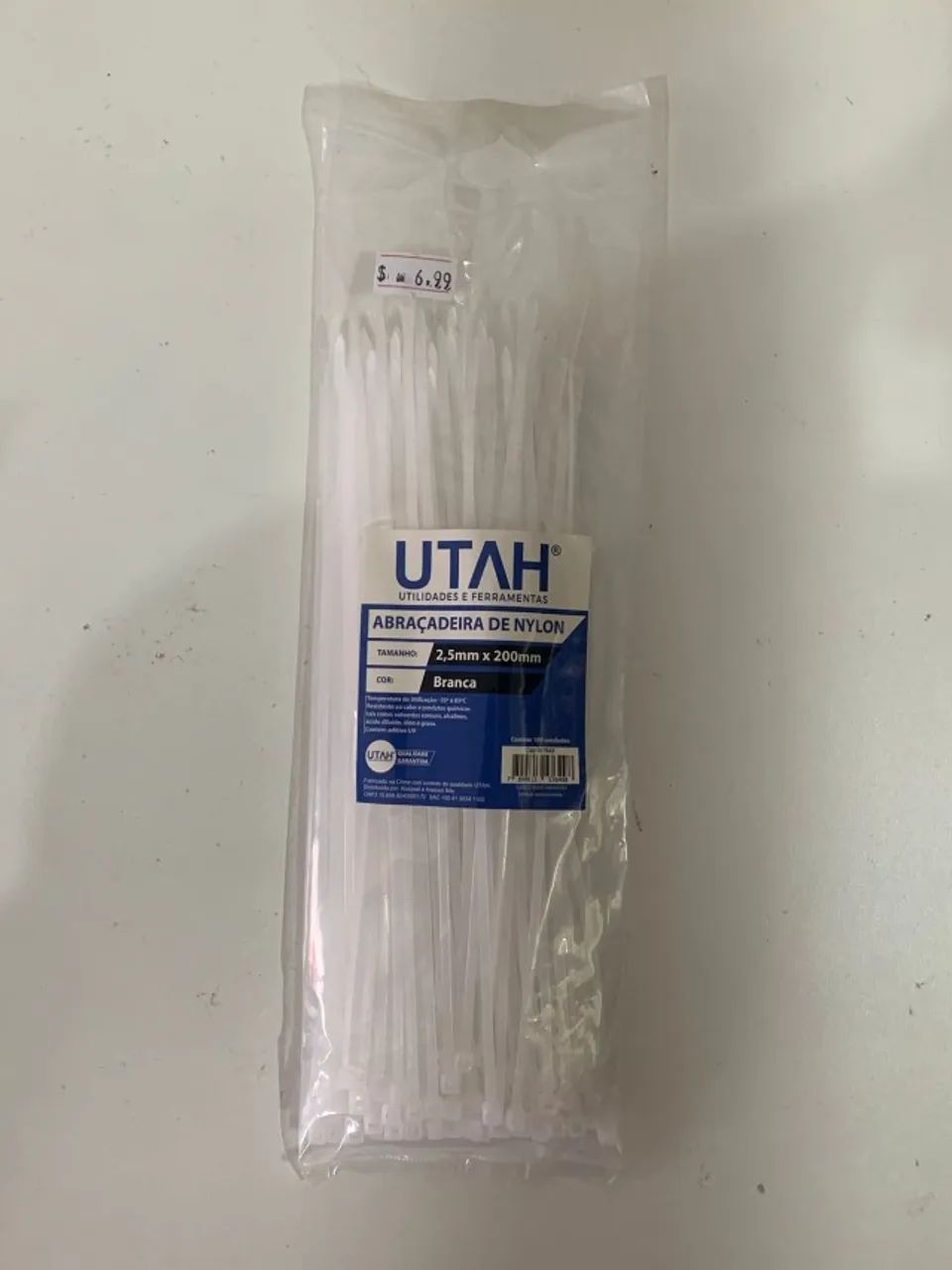 ABRAÇADEIRA NYLON 2,5mm X 200mm BRANCA UTAH