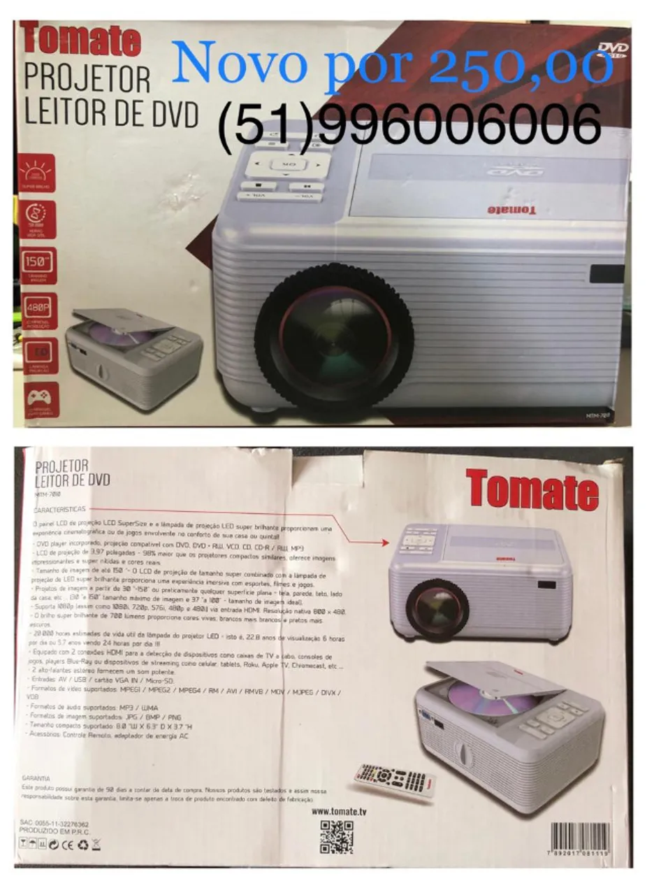 Projetor com Leitor de DVD Tomate