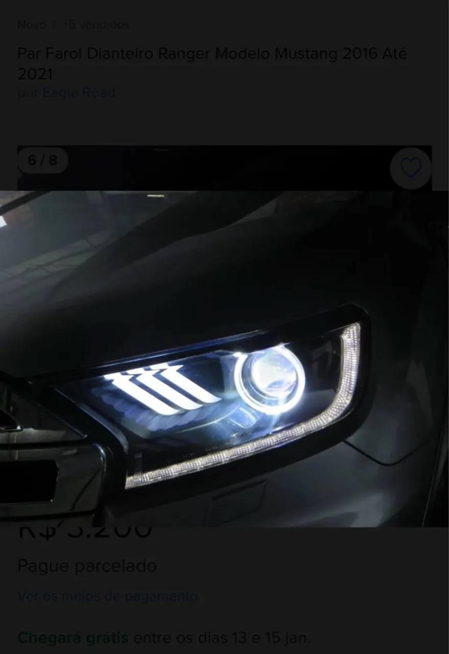 Par Farol Dianteiro Ranger Modelo Mustang 2016-2021