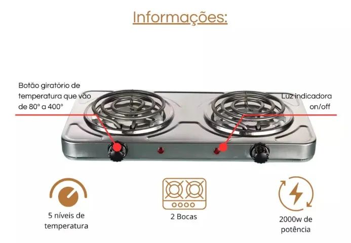 Fogão Cooktop Elétrica 2 Bocas 110v Prata Novo/Garantia - Foto 5