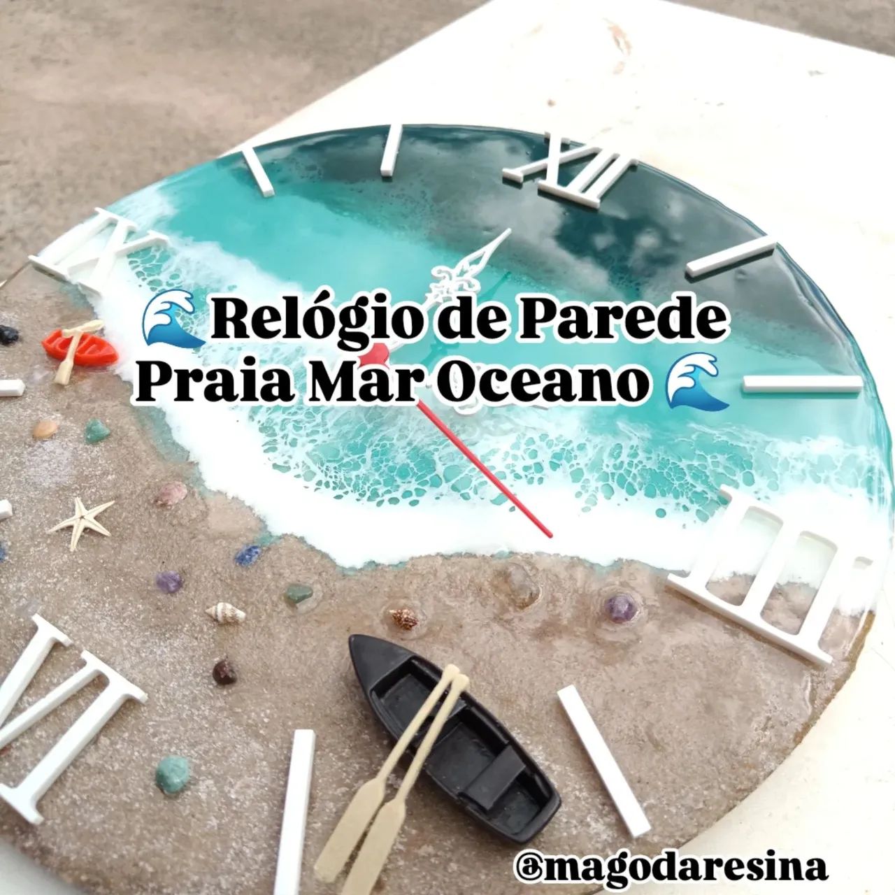 Relógio de Parede Praia Mar Oceano de Resina feito a mão Artesanal Único e Exclusivo Luxo - Foto 6