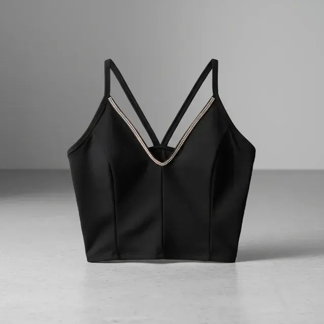 Blusa cropped preta com brilhos - Foto 5