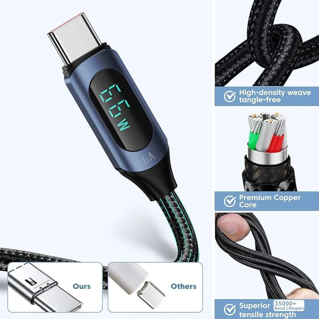 Cabo USB C para USB C 100W Toocki - Carga rápida - Foto 3