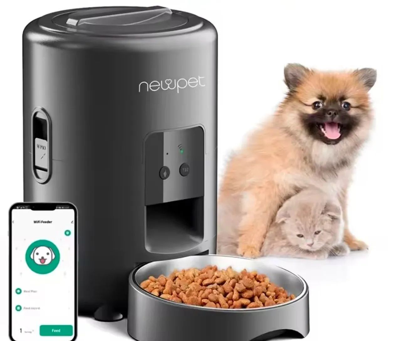 Alimentador Automático p/ Pets Newpet Wi-Fi Tuya Gato, cachorro