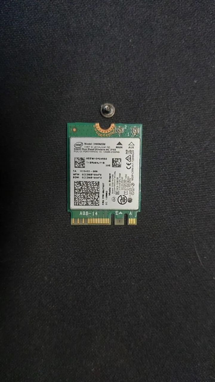 Placa de Rede Wi-Fi + Bluetooth Intel Dual Band Wireless-AC 3165 (M.2 NGFF)