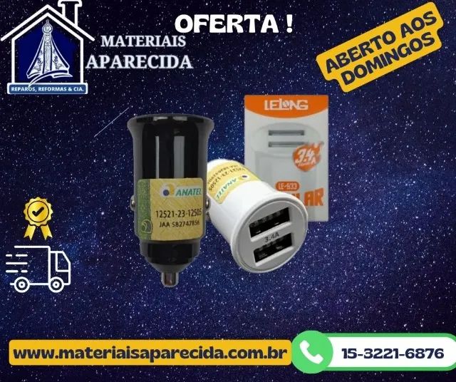 Carregador Celular Veicular 2 Saidas USB 3,4A LE-533 