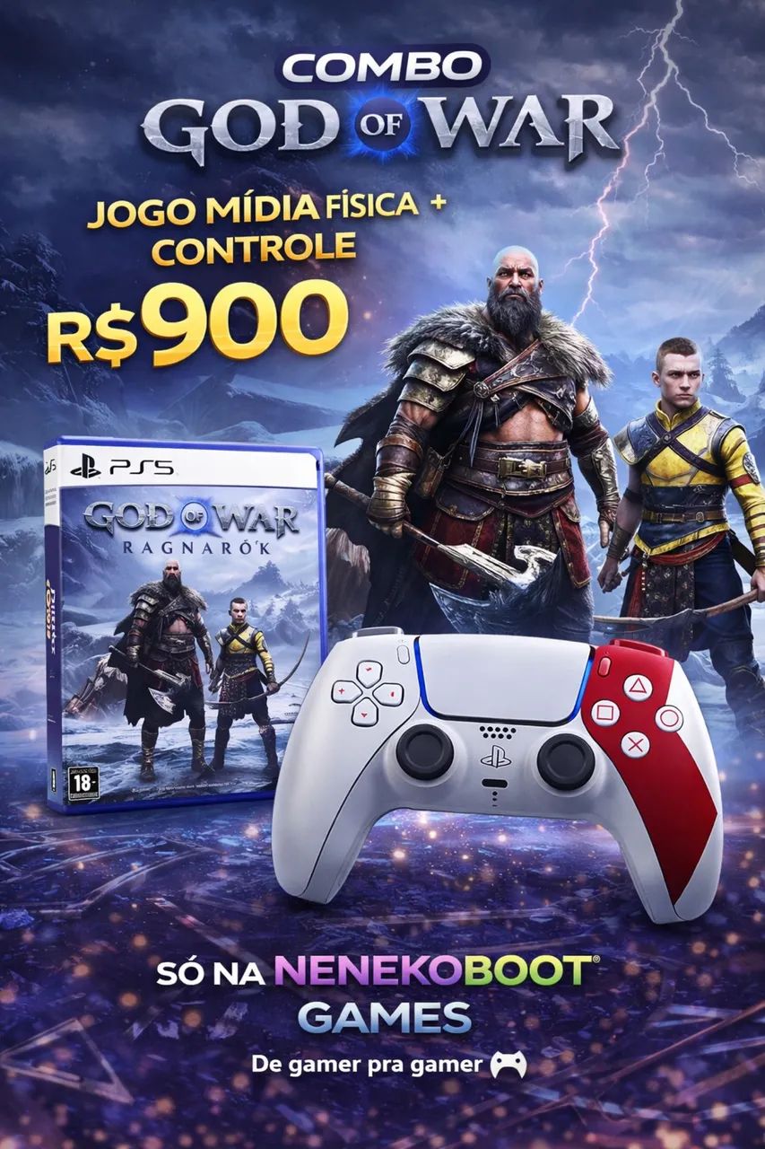 CONTROLE PS5 GOW 20 anos + GOW RAGNAROK MÍDIA FÍSICA 