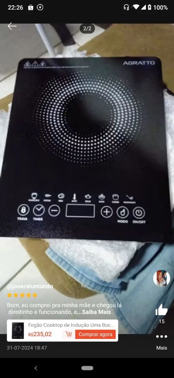 Cooktop indução uma boca Novo Oportunidade valor 190 Reais quem chegar primeiro compra  - Foto 3