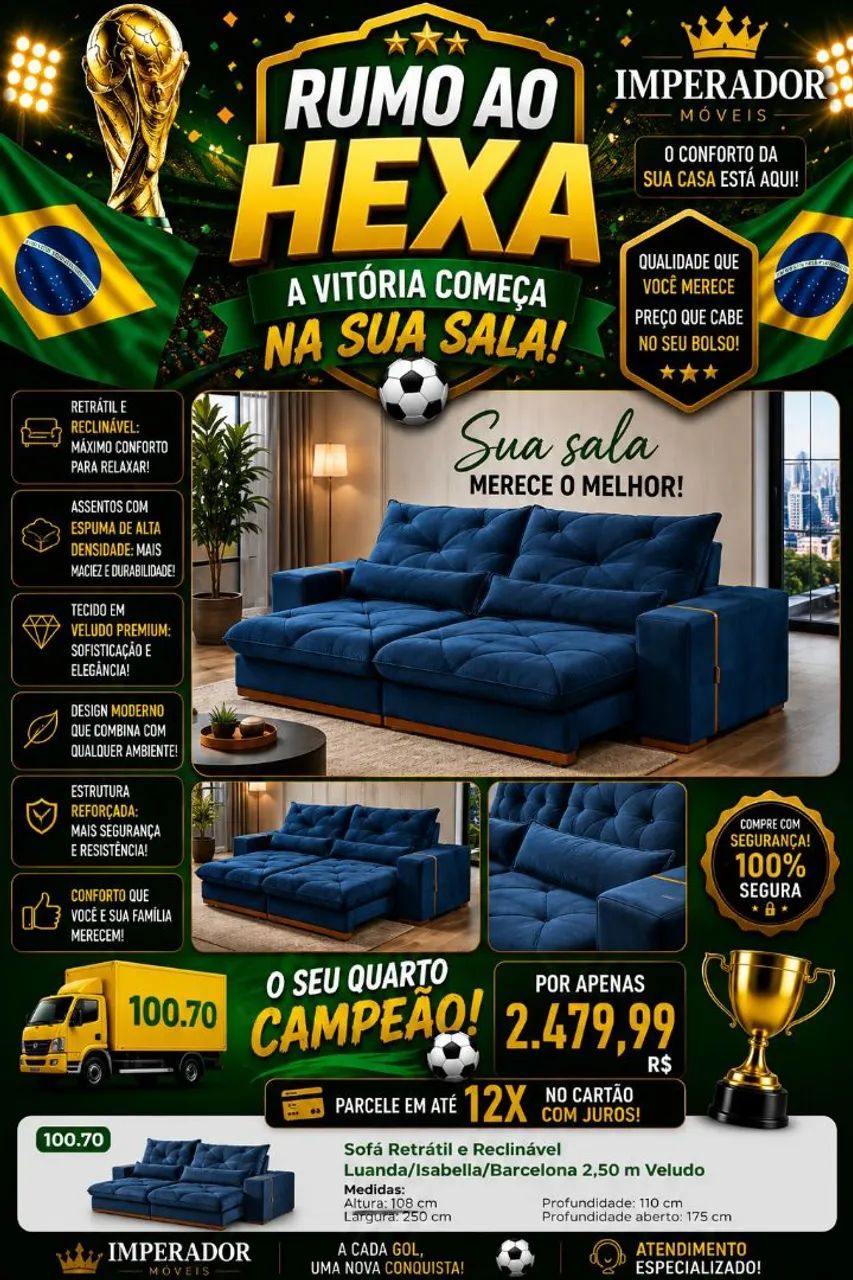 Sofá Retrátil e Reclinável Barcelona 2,50