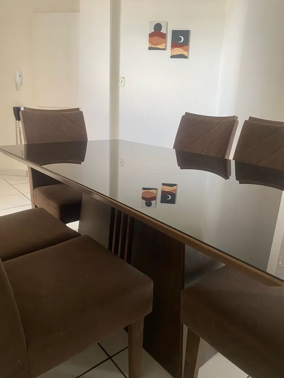 Mesa 6 Cadeiras MDF Tampão de Vidro - Foto 4