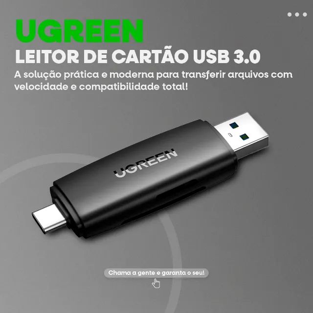Leitor de Cartão 2 em 1 Ugreen Type-C + USB-A3.0 -Entrega Grátis-