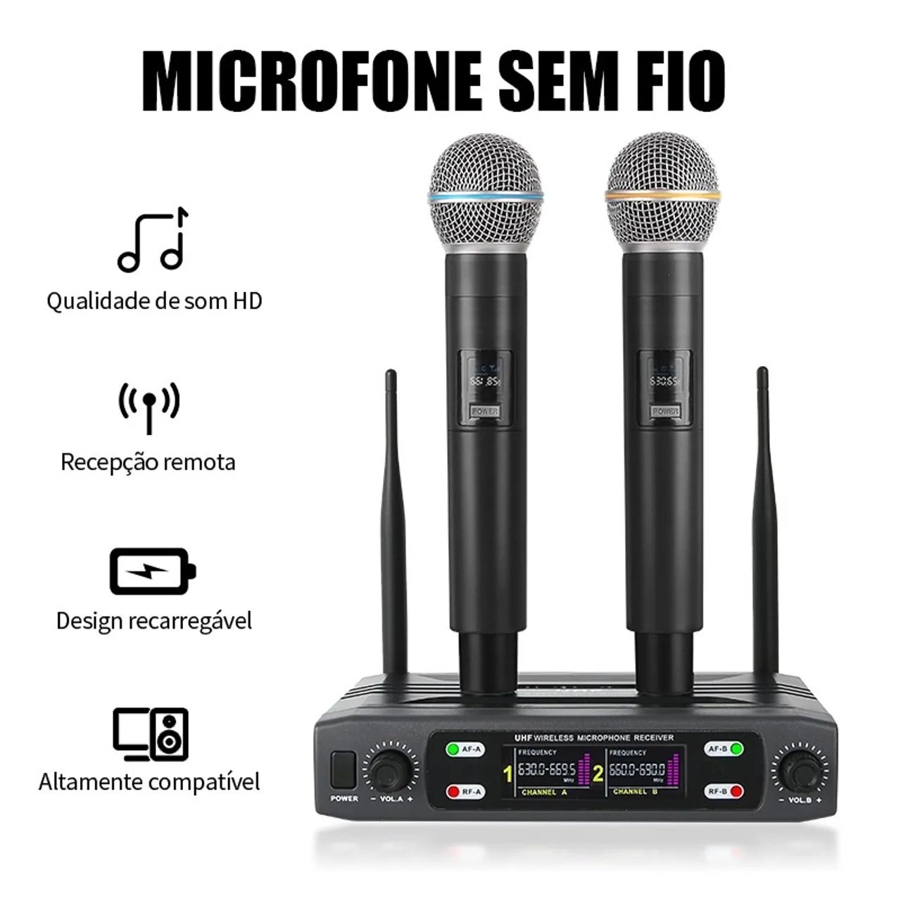 Promoção! Microfone Duplo Sem Fio Recarregável ou Pilhas