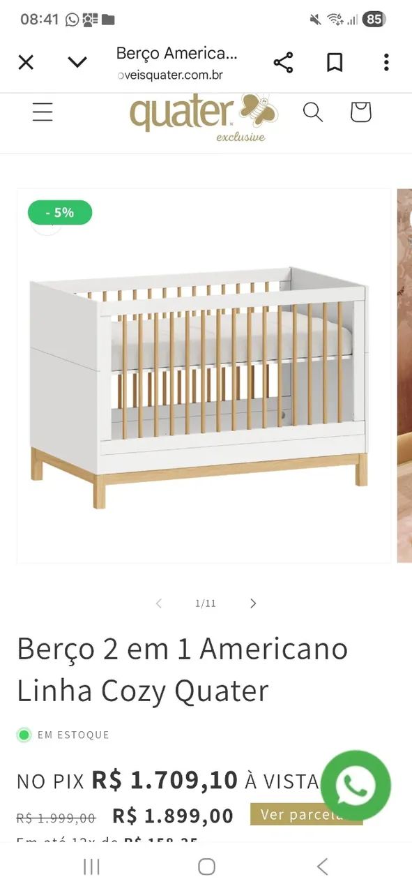  Berço Cozy Quater vira caminha laca e madeira - Foto 3