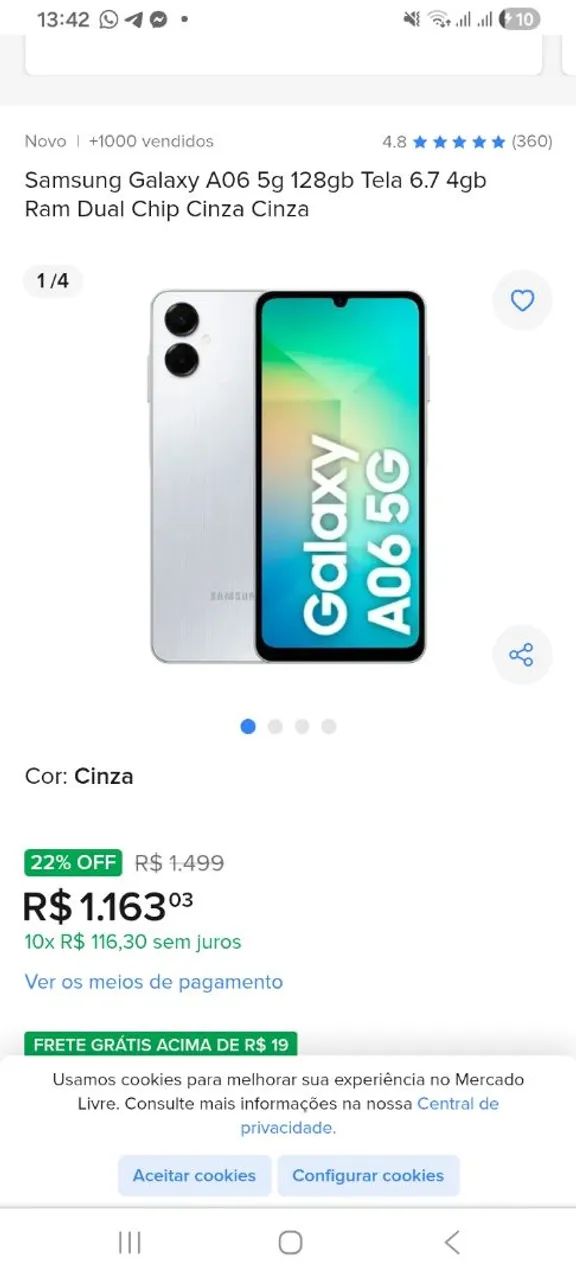 Vendo celular samsung A06 128 gigas usado!!!